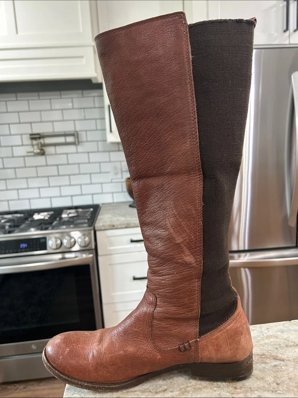 Frye Molly Gore Tall Riding Boot Brown Leather 9B